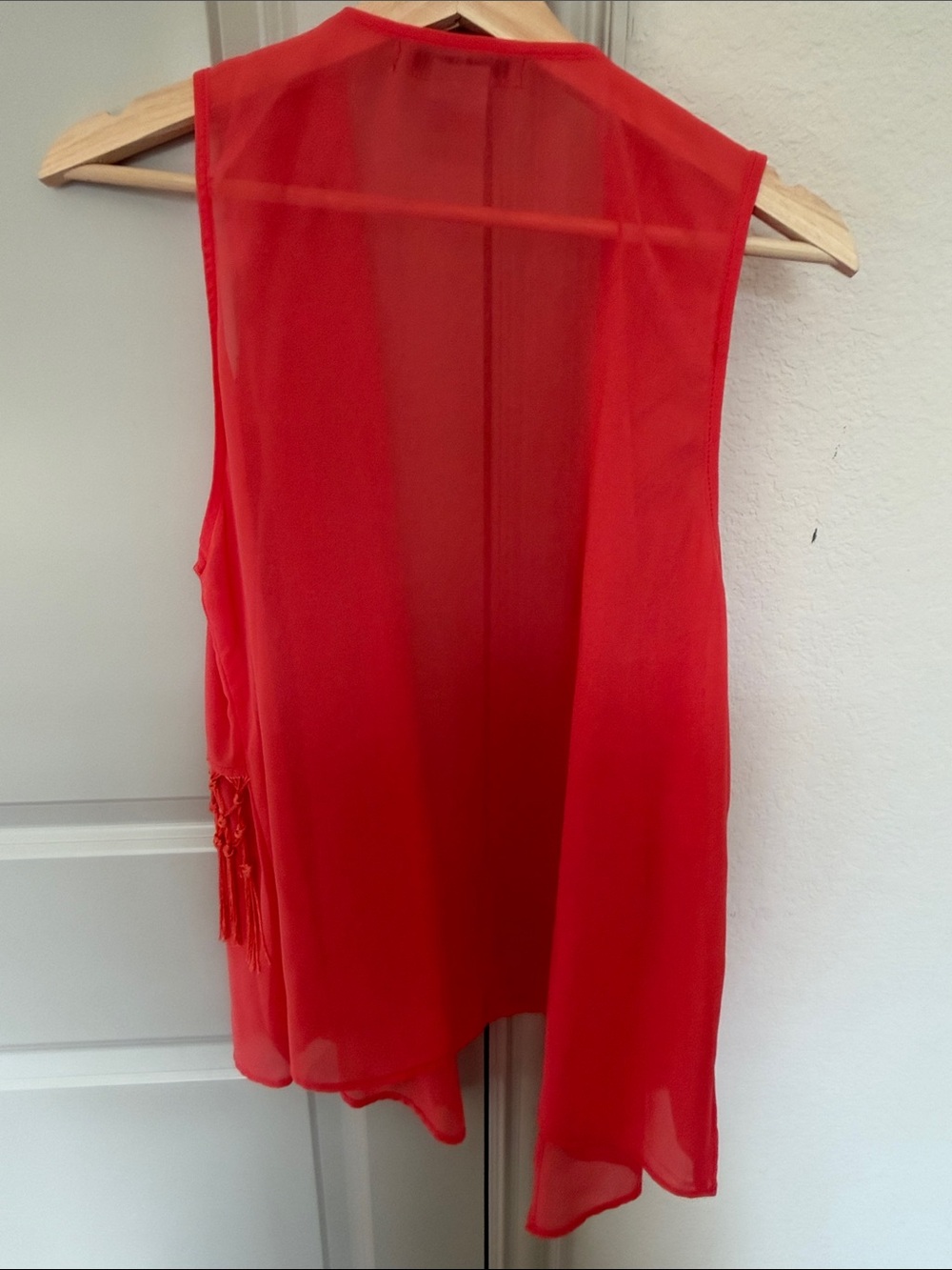 Flying Tomato Boho Coral Open Front sheer Vest Fringe Embroidered Geo Trim - Picture 9 of 9